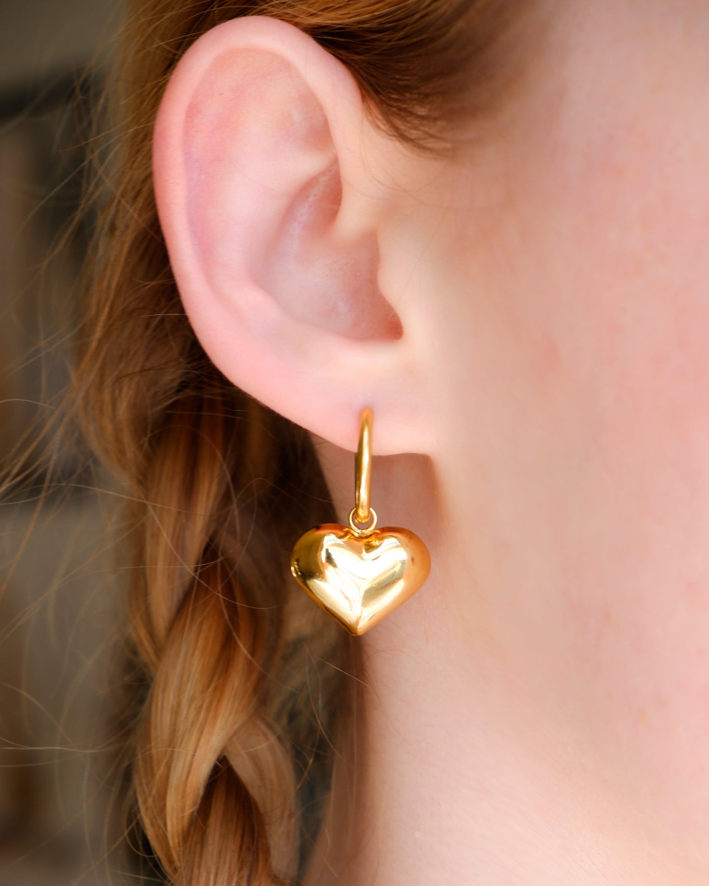 Puffed Heart Hoop Earrings