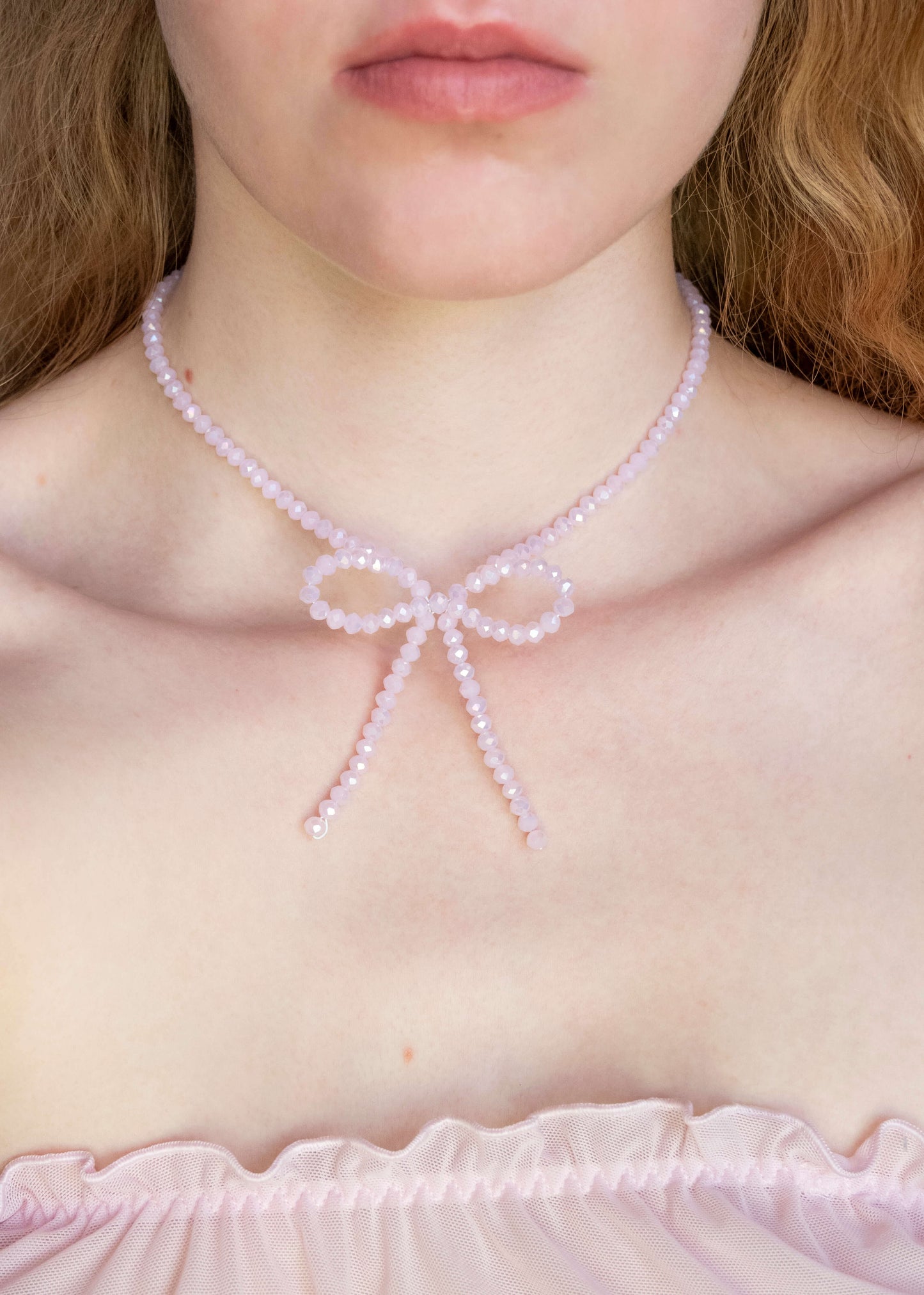 blush pink bow necklace