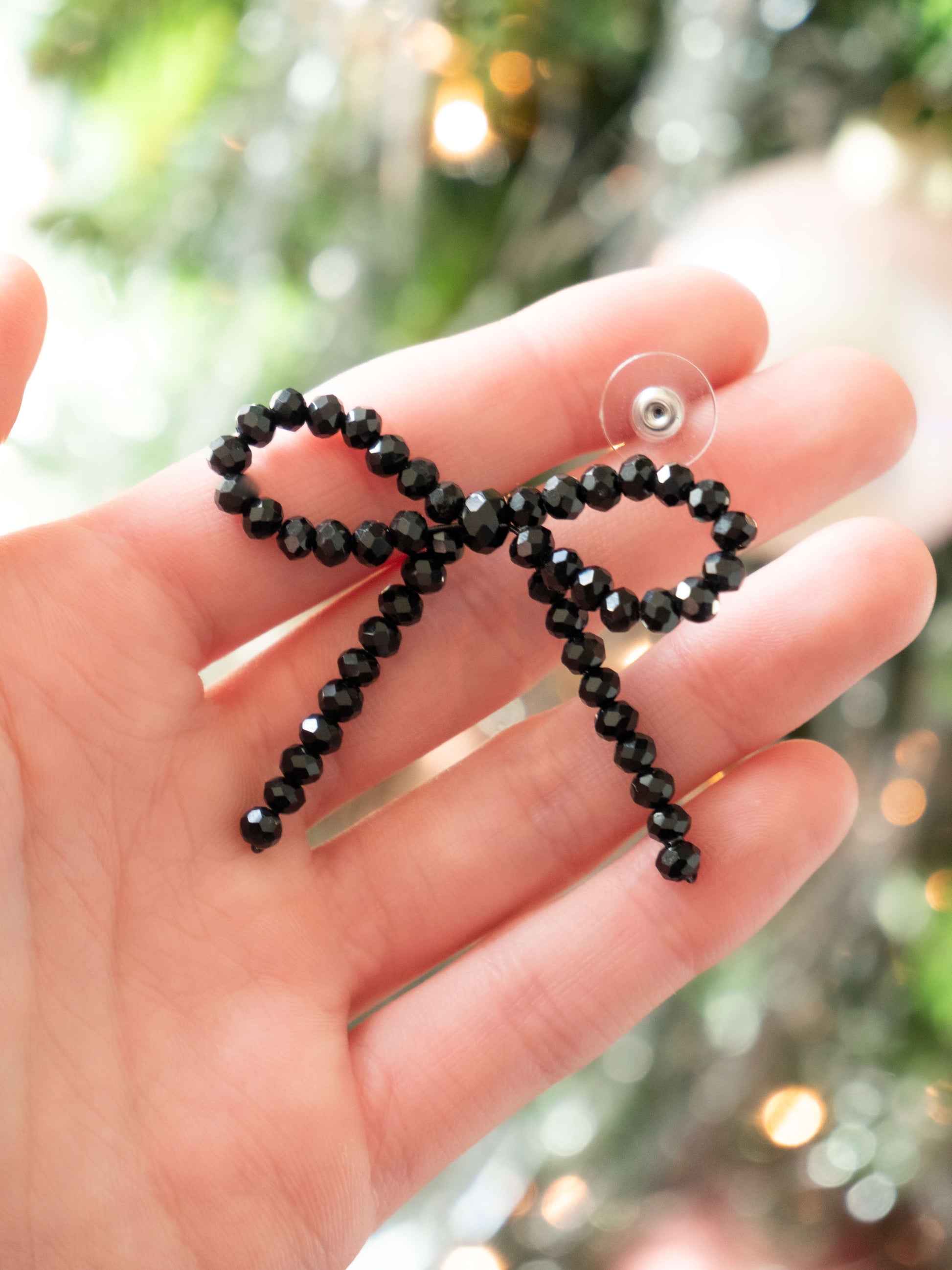 black beaded bow earrings