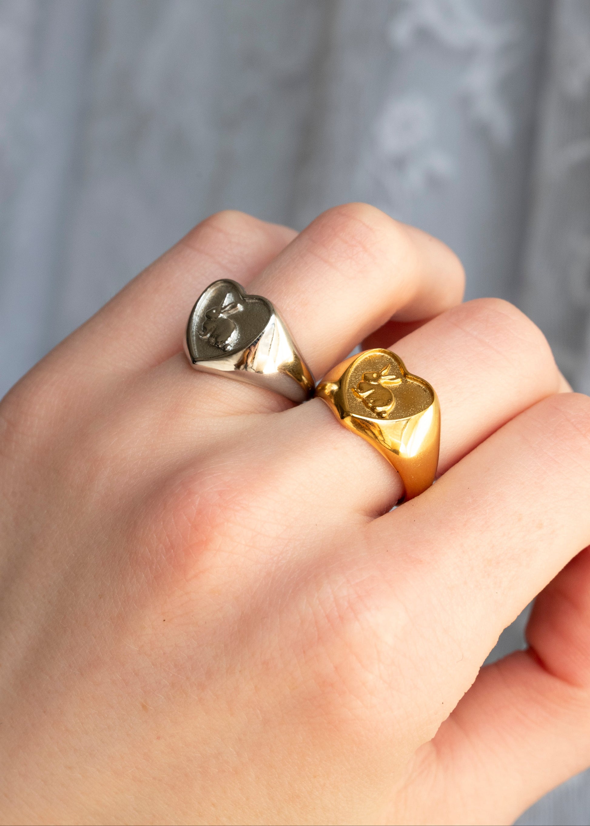 heart shaped ring with a bunny inside