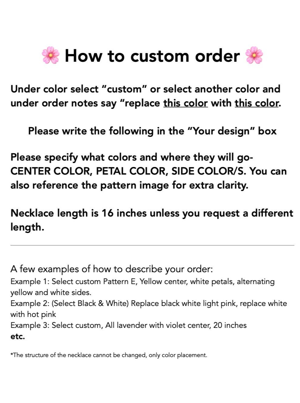 instructions for how to order a custom necklace