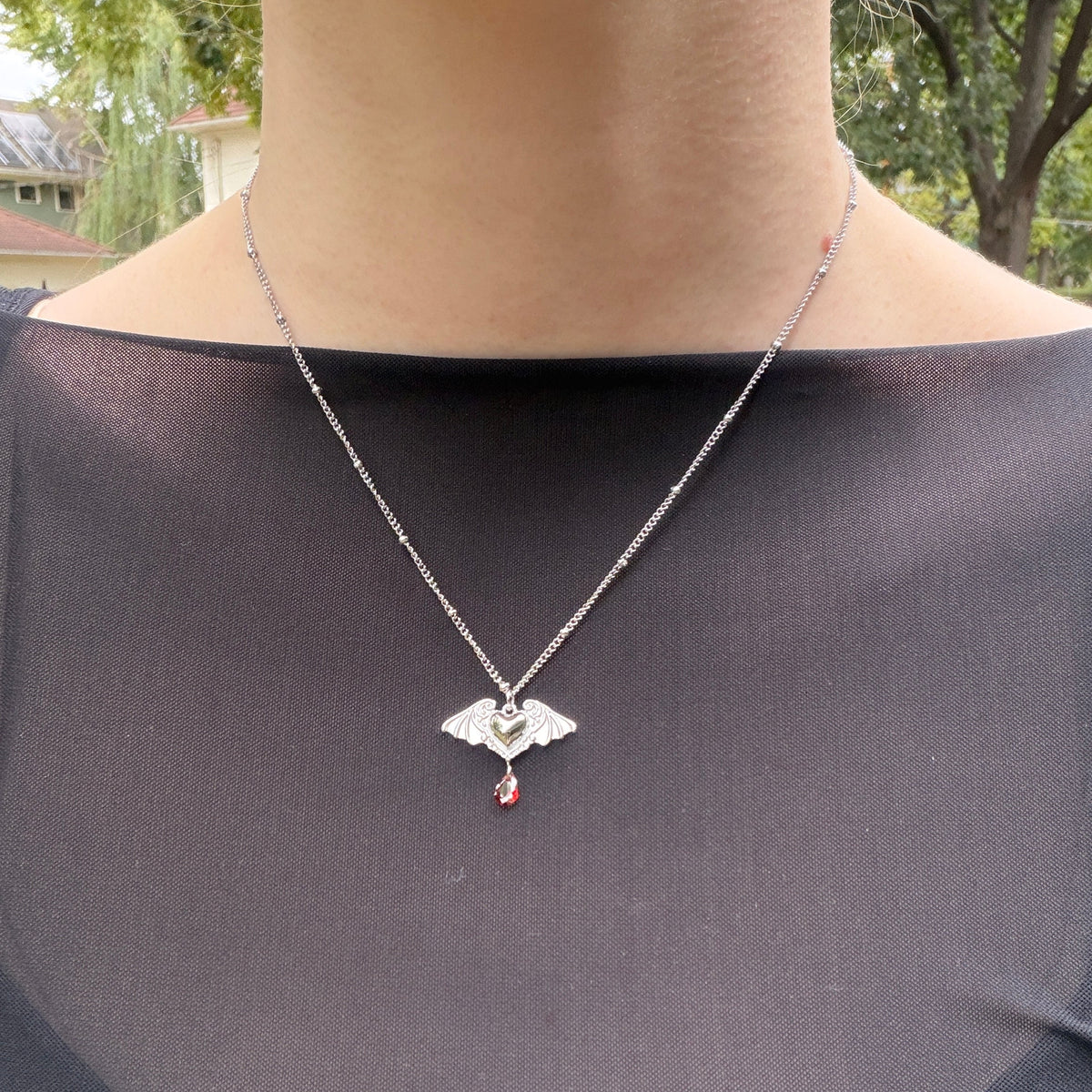 Bat Wing Heart Necklace