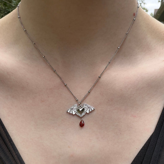 Bat Wing Heart Necklace