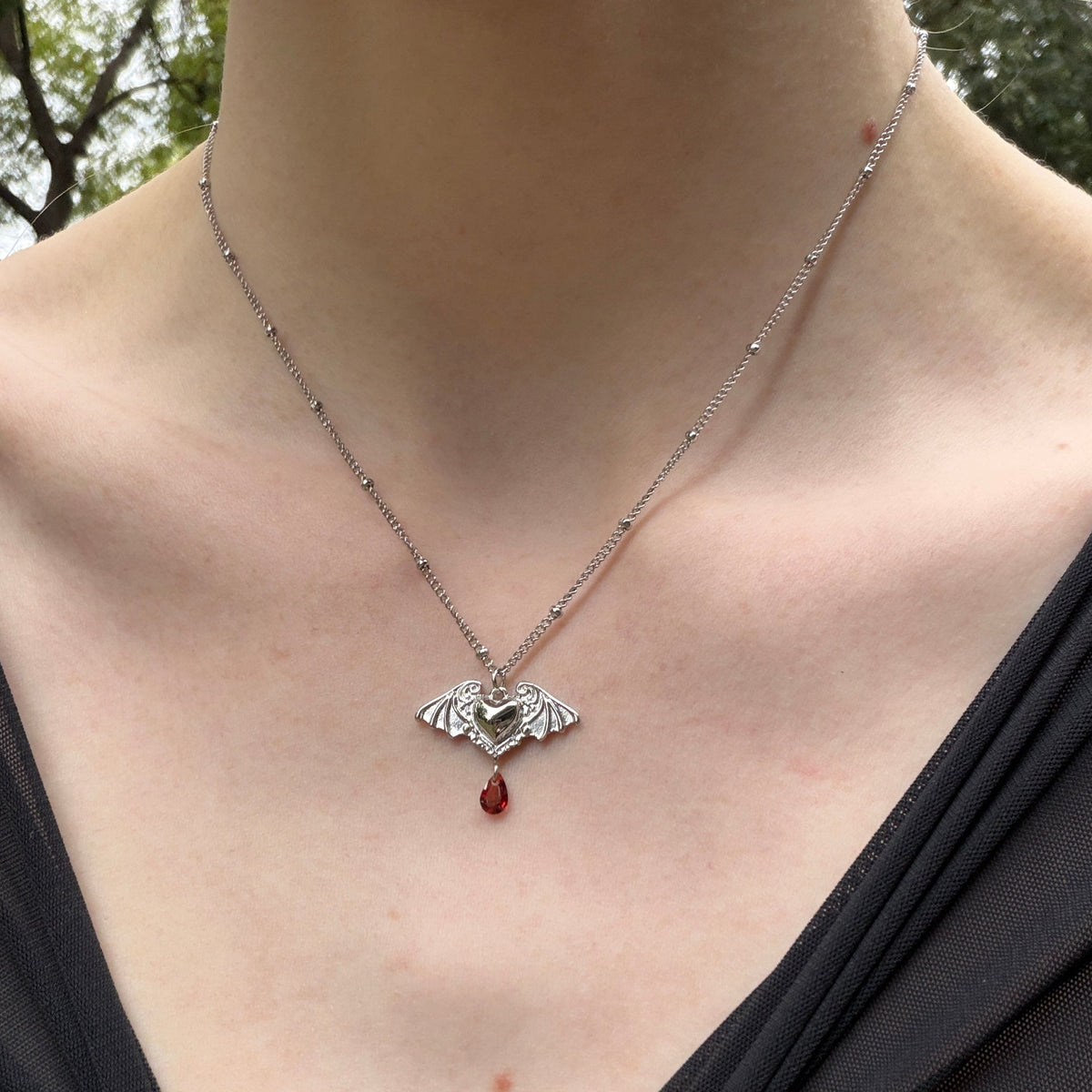 Bat Wing Heart Necklace