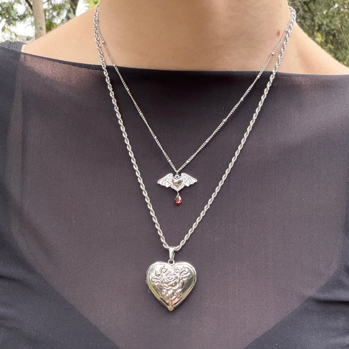 Bat Wing Heart Necklace