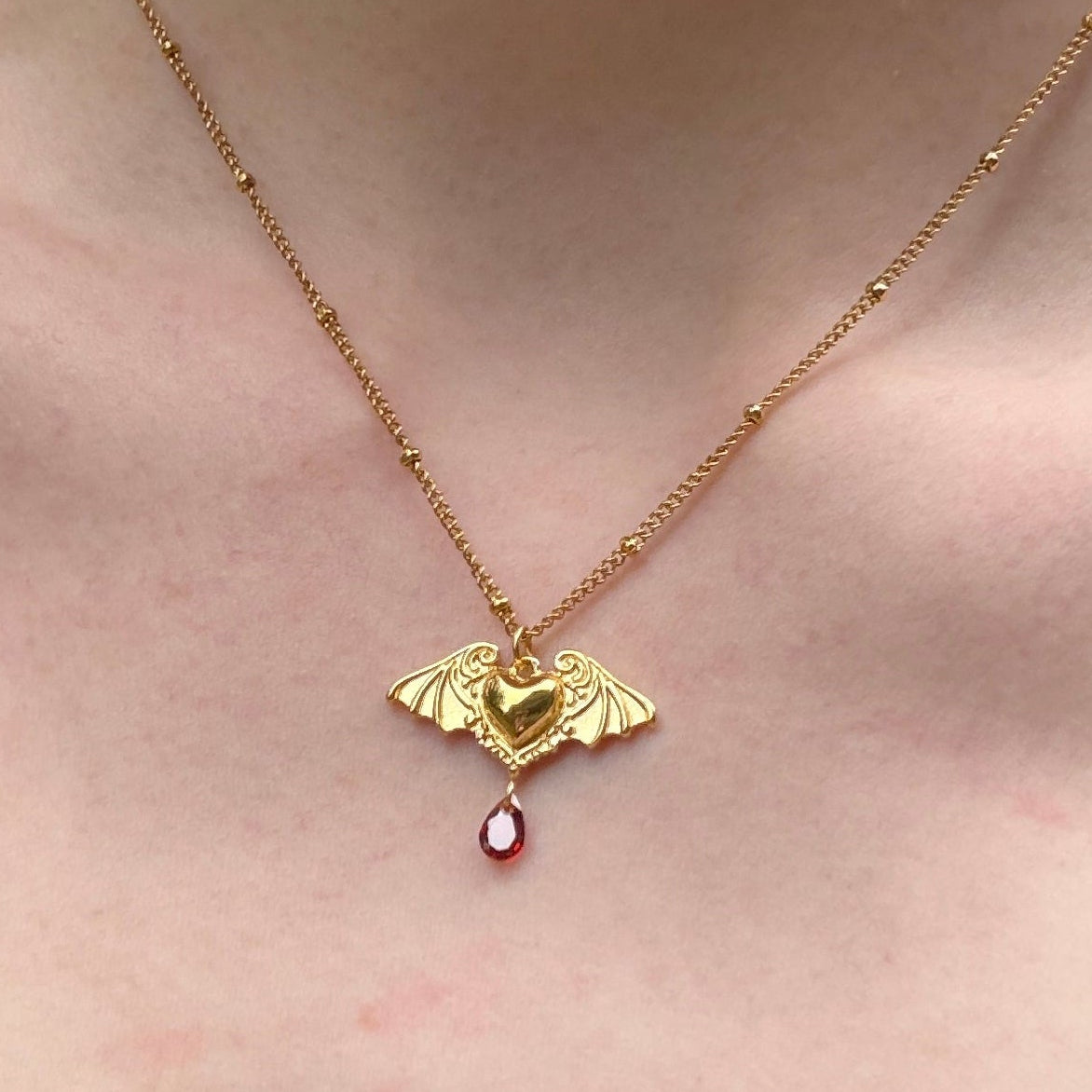 Bat Wing Heart Necklace