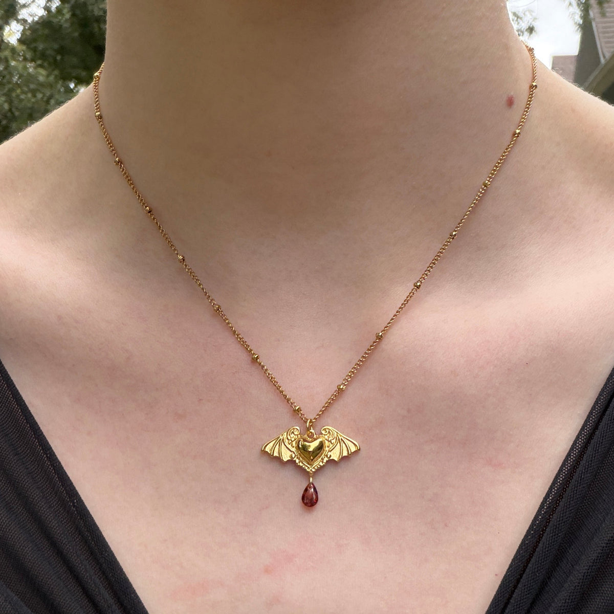 Bat Wing Heart Necklace